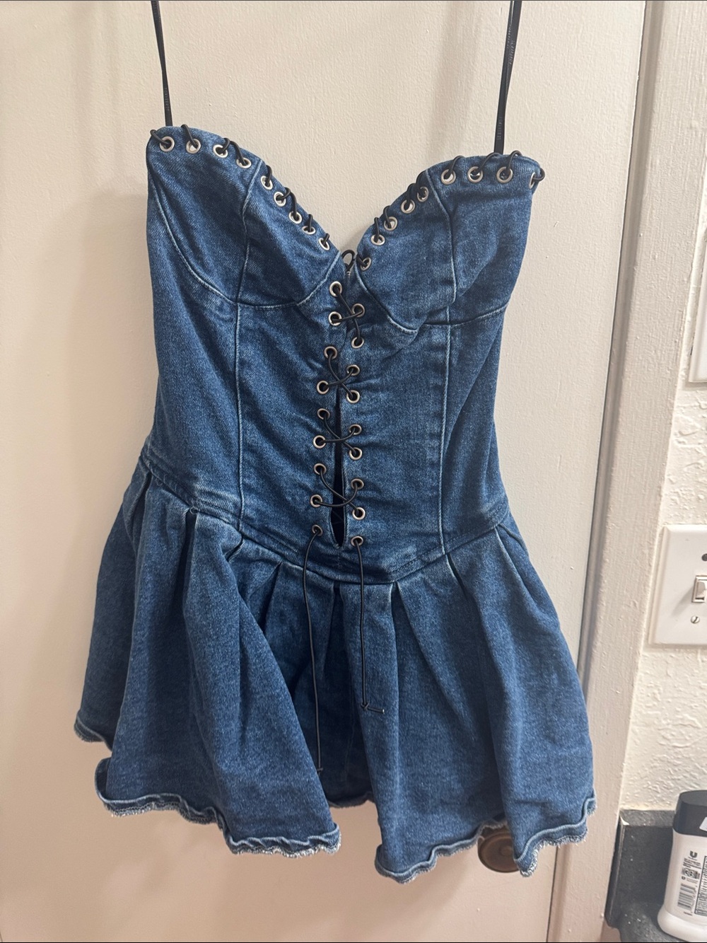 Forever 21 Blue Denim Lace-Up Mini Dress